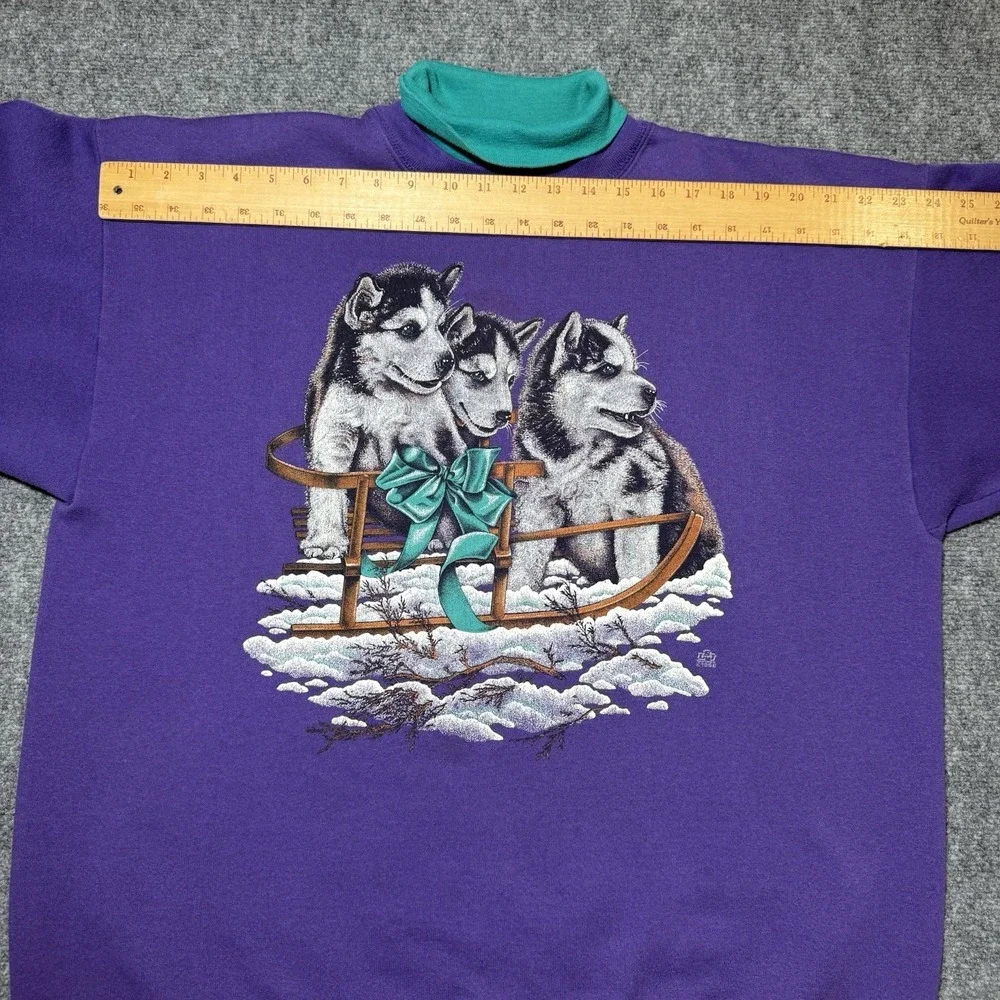 98' LSJ Sportwear Grandma Turtleneck Pullover Dog Puppies Purple Cotton Grove XL